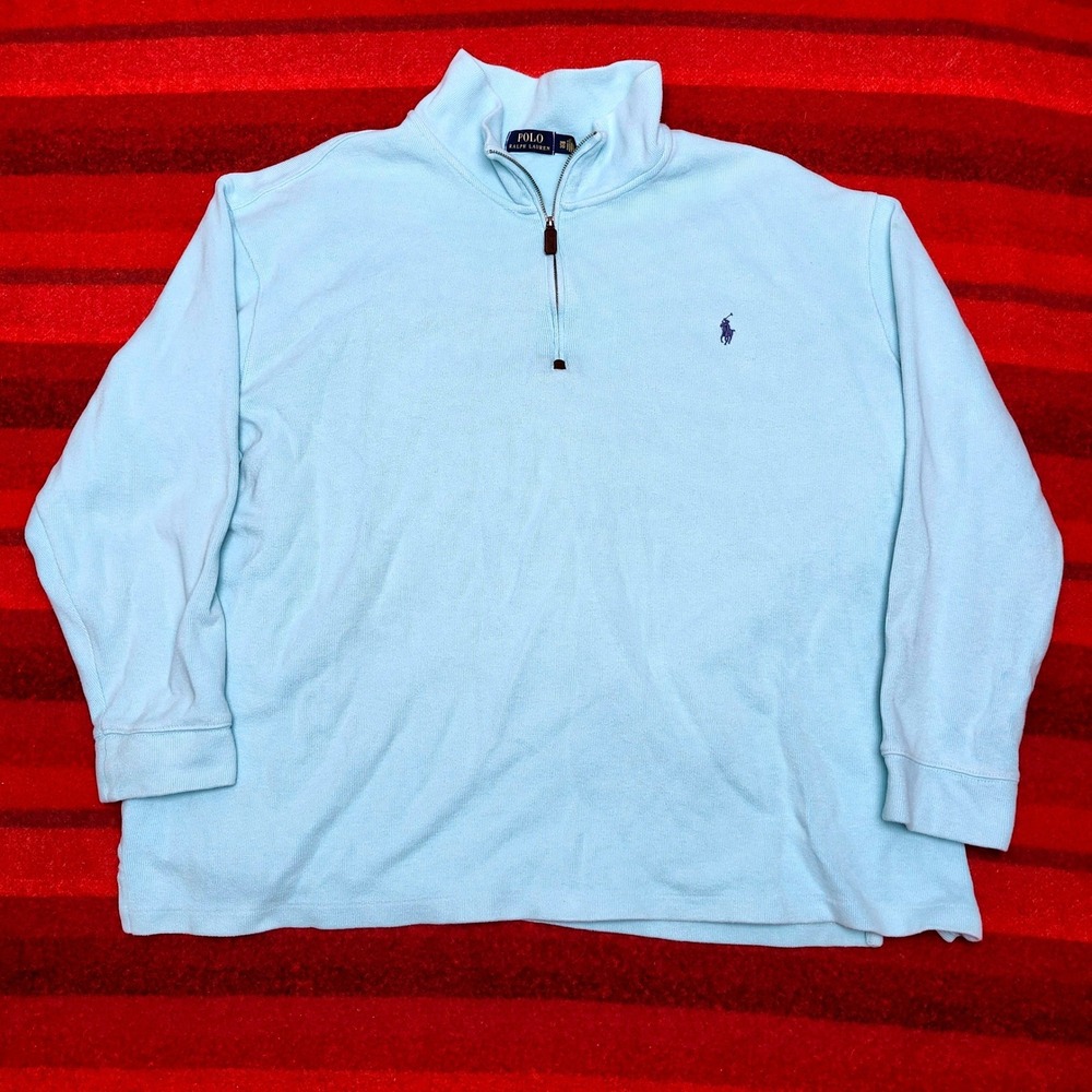 Polo Ralph Lauren 1/4 Zip Pullover 3XB Mens Cotton Light Blue Prep Luxury
